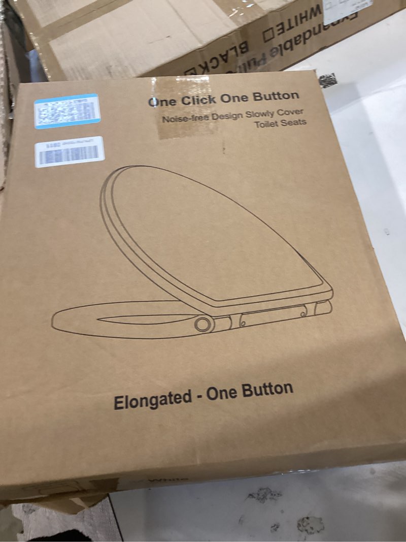 Condition photo showing Good Condition for hibbent premium elongated toilet seat with cover quiet close, one-click to quick release, easy installation non-slip seat bumpers, slow close toilet seat and cover, easy cleaning-white color one-click elongated 18.5" white
