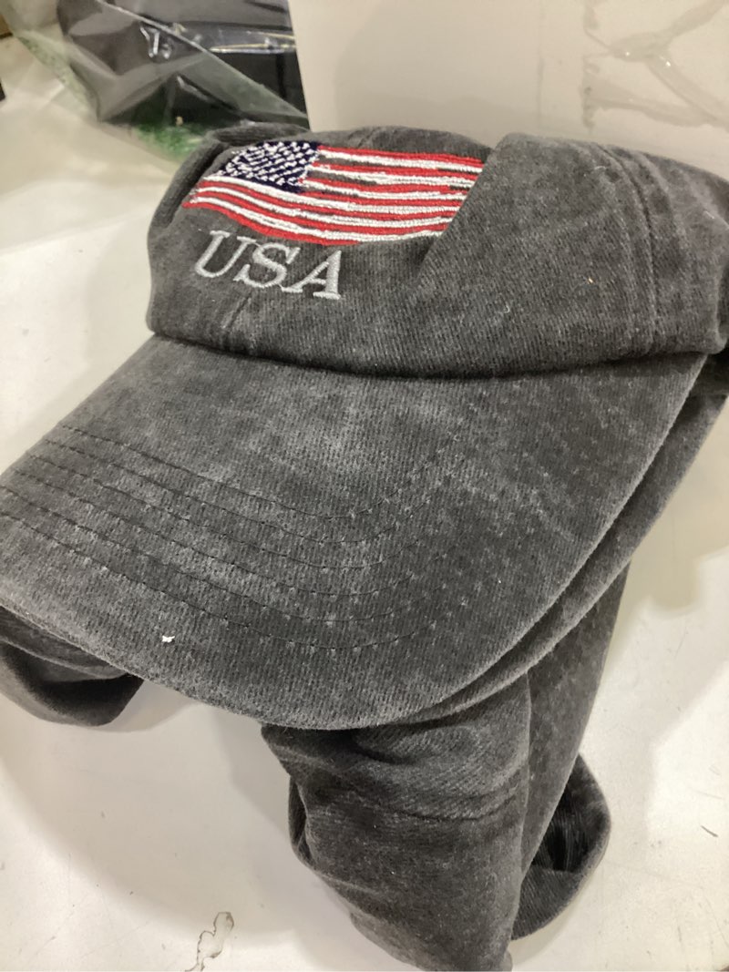 Condition photo showing Good Condition for geyoga 4 pieces washed american flag baseball cap 250 anniversary usa patriotic tactical hat for men women retro adjustable black