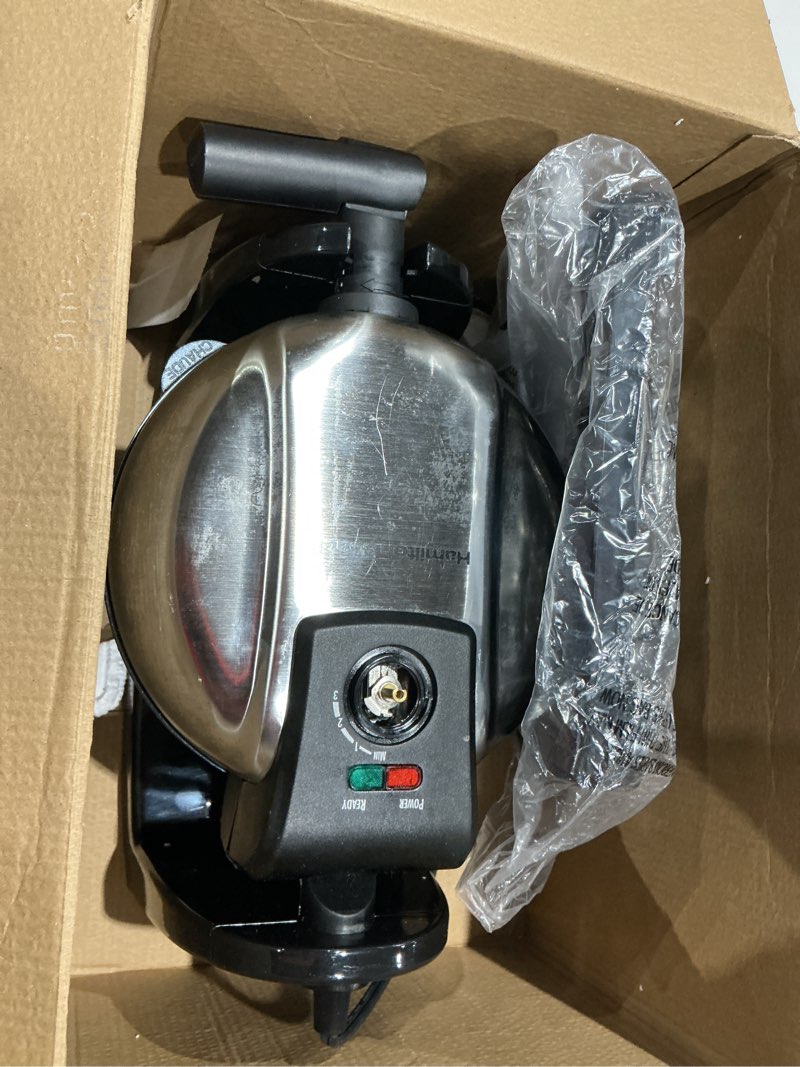 Condition photo showing As Is for hamilton beach belgian waffle maker with removable pfas-free durathon nonstick coated plates, easy flip, ceramic grids, black (26031) black single flip, ceramic grids