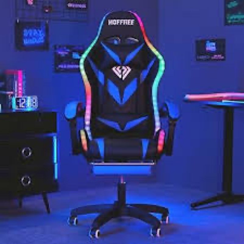 HOFFREE Gaming Chair with Music Rhythm RGB LED Lights and Bluetooth Speakers Ergonomic Massage Compu