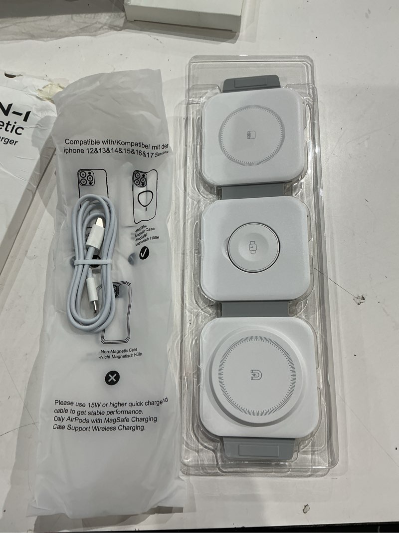 Condition photo showing Good Condition for 3 in 1 charging station for apple multiple devices, foldable magnetic fast wireless charger dock, travel charging pad for iphone 17 16 15 14 13 12 pro max plus apple watch series & airpods 4/3/2/pro 1 pack