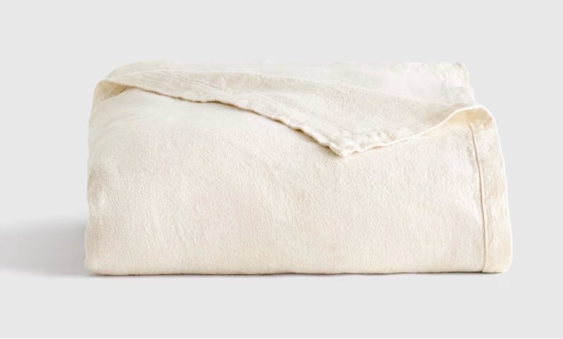 quince vintage wash european linen blanket king/cal king ivory