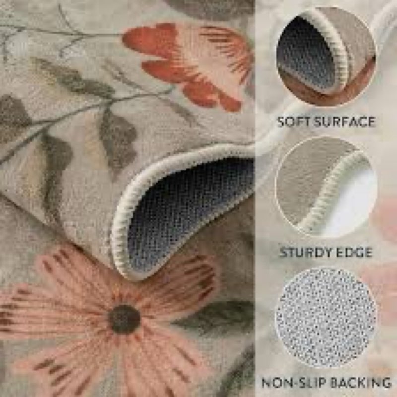 lahome floral washable rugs for bedroom, 4x6 area rug ultra-thin soft living room rug, non-slip classroom stain resistant lightweight boho low-pile throw carpet for ?office flore, brown