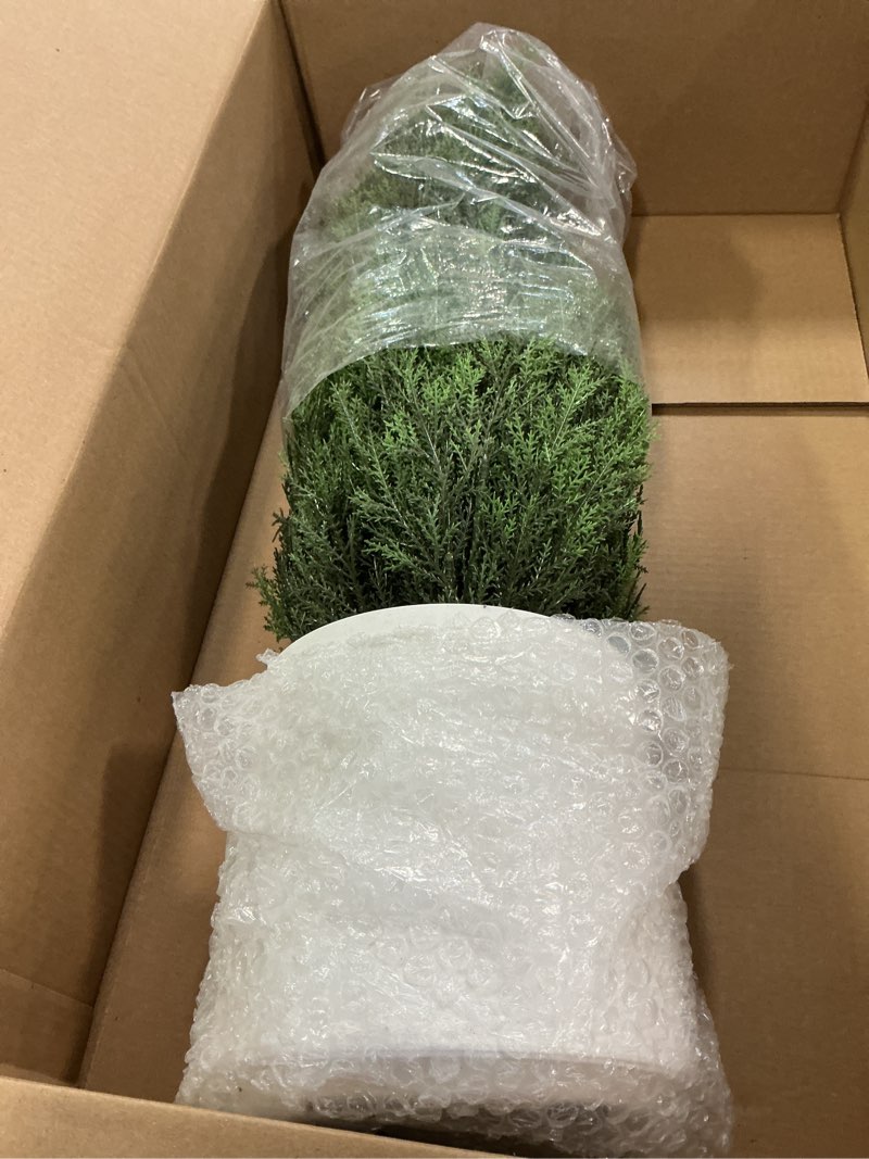 Condition photo showing Good Condition for Nearly Natural 3-FT Artificial Cedar Tree, Indoor/Outdoor UV Resistant Faux Cedar Tree in Decorative White Planter for Front Porch Décor