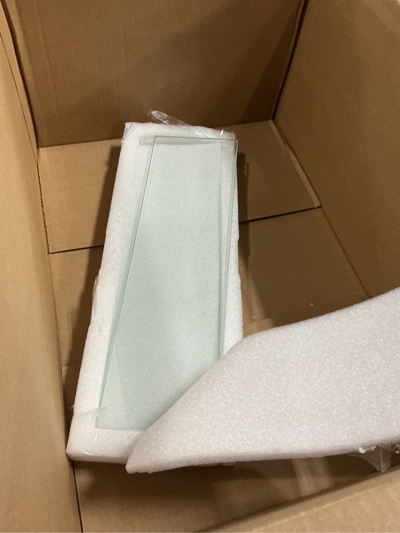 Condition photo showing New/Like New for Bathroom Shelves, Glass Floating Shelves for Bathroom, Kitchen, Living Room, Bedroom,Tempered Glass Shelf with Zinc Alloy Brackets, 15 X 4.75 Inches, 2 Pack Clear