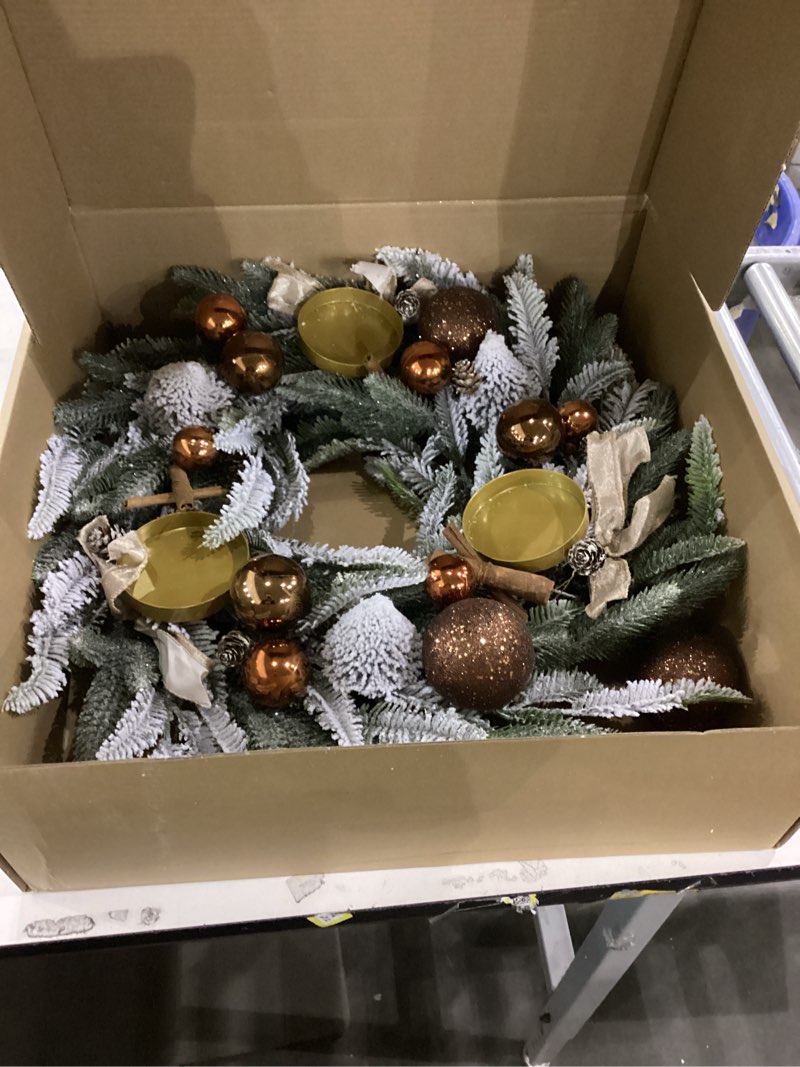 Condition photo showing Good Condition for Large Christmas Dining Table Centerpiece Wreath Decoration, 3 Arms Christmas Candlestick Wreath Arrangement for Home Indoor Dining Room Kithchen Decor, 28 Inch Diameter