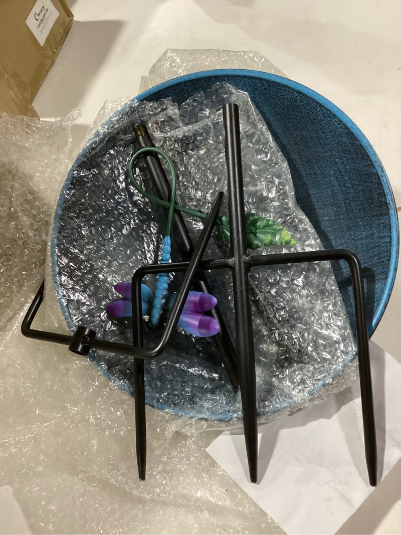 Condition photo showing Good Condition for Stake Bird Bath, Free Standing Bird Bath for Outside, Metal Bird Baths for Outdoors, Tall Birdbath with 5-Prong Stand, Vintage Feeder Birdbaths for The Garden Yard, Dragonfly
