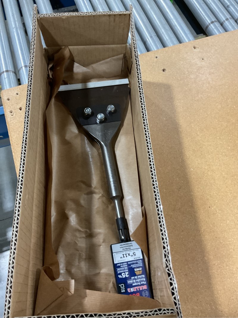 Condition photo showing New/Like New for firecore sds plus floor scraper with spare bolts and locknuts, 5 inch x 11 inch tile removal chisel tool long handle heavy duty for rotary hammer drill, thinset scraper adhesives remover fs22510 5" floor scraper