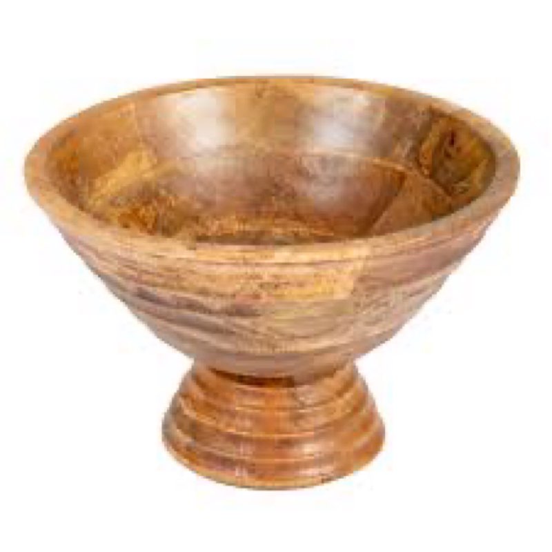 Boho Wood Pedestal Serving Bowl, Light Brown Finish