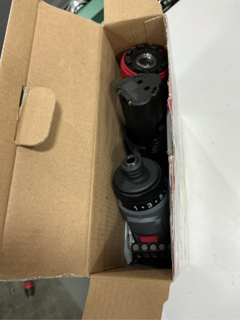 Condition photo showing As Is for hyper tough 12v max lithium-ion 3-in-1 multi-head power drill set with 1.5ah 4