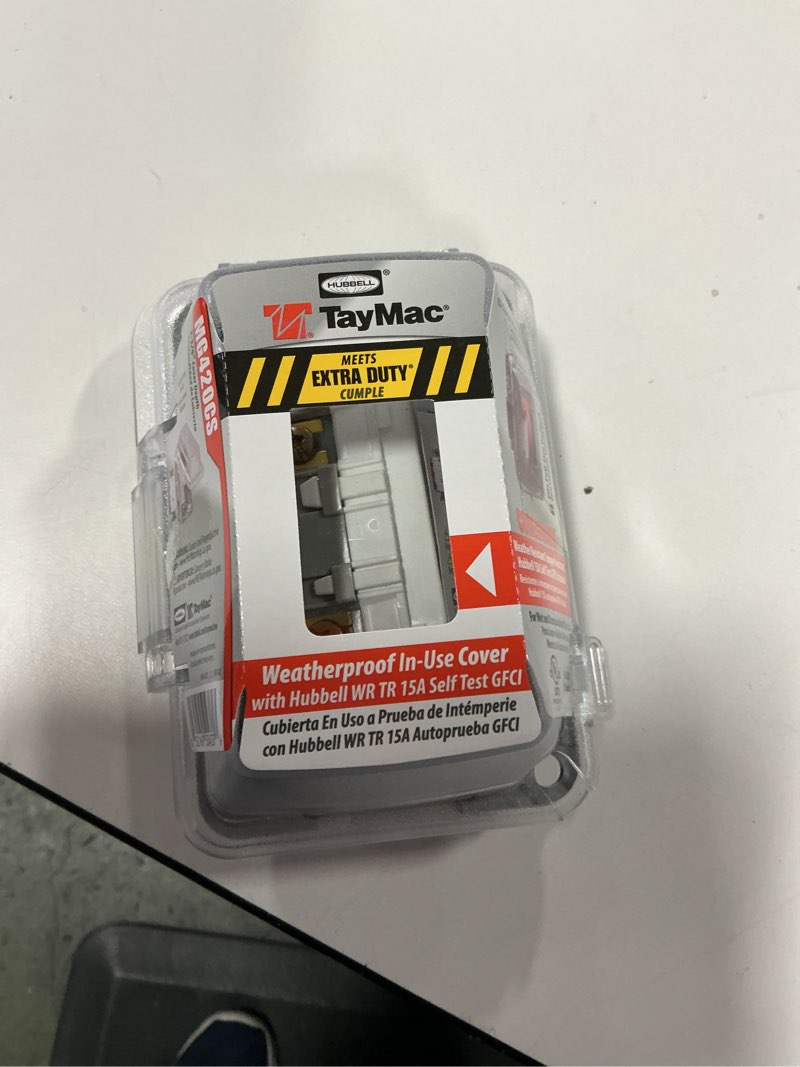 Condition photo showing As Is for TayMac MG420CS Nonmetallic Extra Duty Complete in-Use Cover 15 Amp WRTR Self Test GFCI Kit, 1-Gang, Clear/Gray