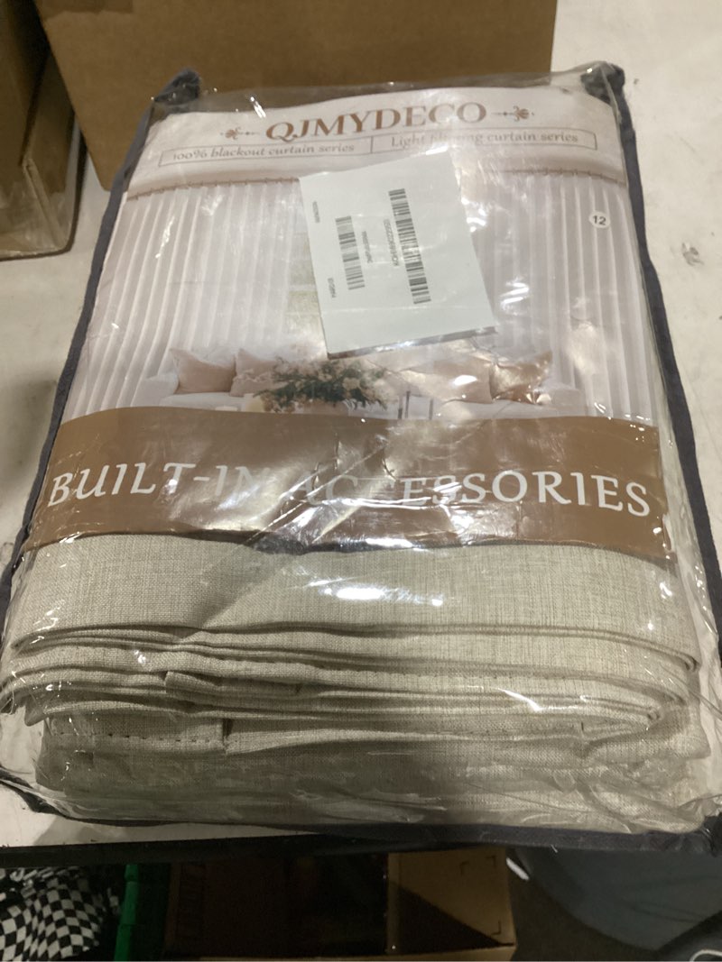 Condition photo showing New/Like New for 100% blackout curtains 84 inch length 2 panels set farmhouse style for bedroom windows/living room thermal insulated neutral boho drapes linen blend natural ivory 7ft long hook belt pleated/back tab natural linen 50"w x 84"l (pack of 2)