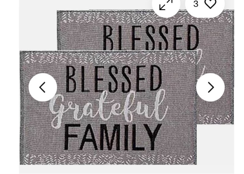 2 Tapestry Placemats,13"x19", INSPIRATIONAL, BLESSED,GRATEFUL,FAMILY ON GREY, HC