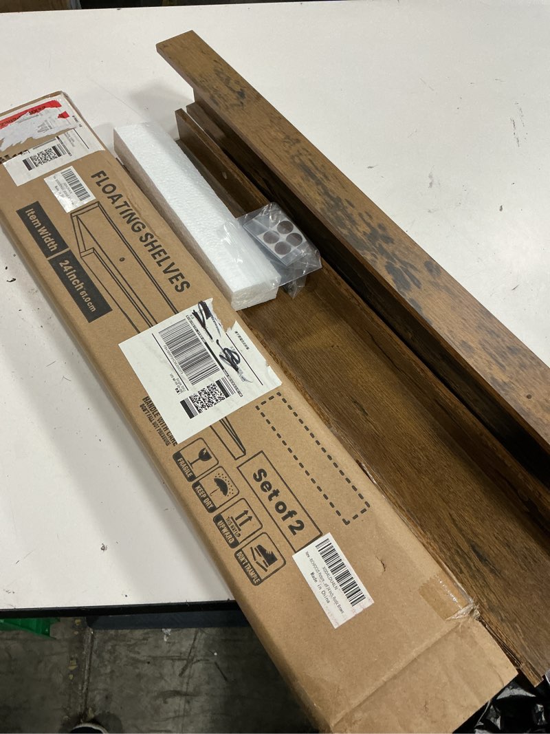 Condition photo showing Good Condition for richfocus picture ledge shelf, 24 inch floating shelves set of 2, wood wall shelves with lip, wall decor storage for bedroom living room bathroom kitchen nursery photo picture, rustic brown rustic brown 24 inch, set of 2