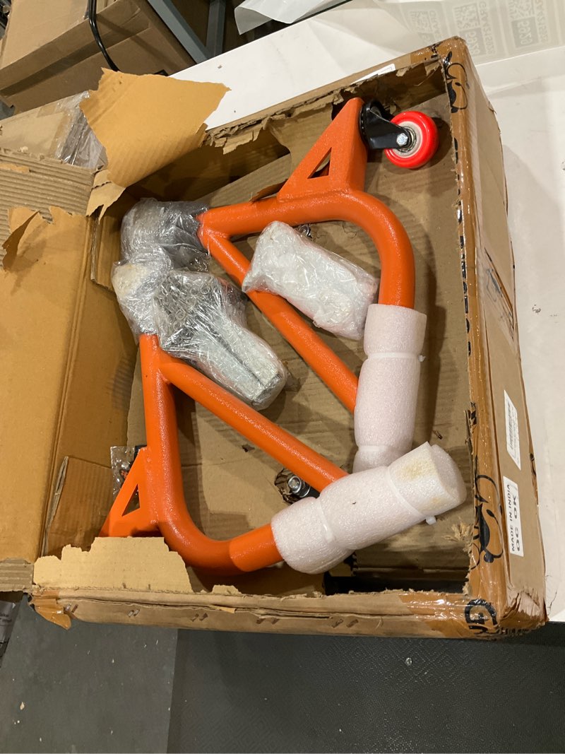 Condition photo showing Good Condition for grand pitstop universal adjustable rear paddock stand for motorcycle with swingarm rest 360° dismantable, motorcycle weight up to 500 lbs/ 226 kgs orange black 360