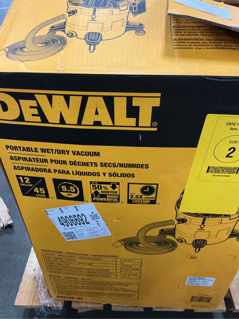 Condition photo showing As Is for (broken )dewalt stealthsonic quiet 12-gallon 5.5-hp corded wet/dry shop vacuum with accessories included