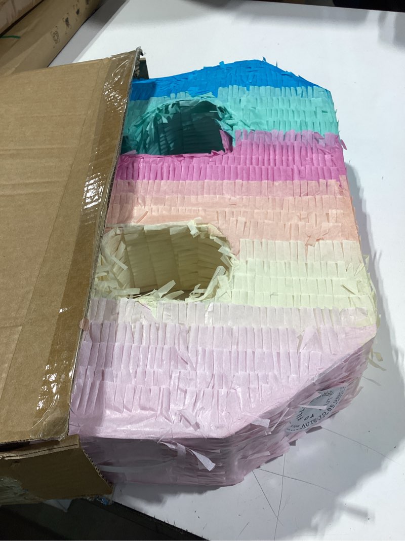 Condition photo showing Good Condition for jenaai 16 inch number piñata kids birthday party macaron piñata with blindfold stick and confetti for unicorn birthday wedding baby shower decor(number 9)