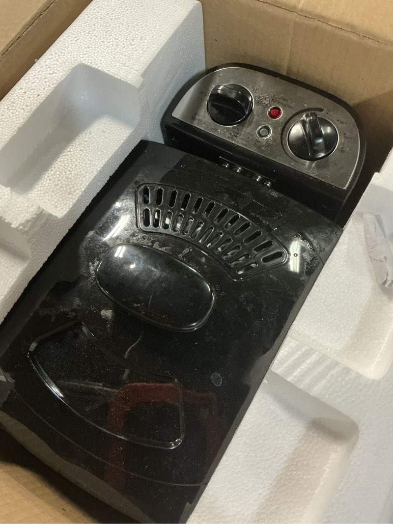 Condition photo showing As Is for Amazon Basics 2.1-Qt (2.0L) Electric Deep Fryer with 8-Cup Oil Capacity, Timer, Adjustable Temperature, Easy Draining Basket, Viewing Window, 1500W, Black 2.1-Qt, Black