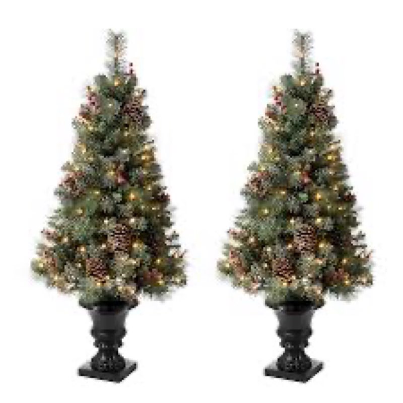 JOYHALO 2Pcs Set 4FT Outdoor Christmas Trees for Porch with 60 Remote Controlled Warm White and Mult