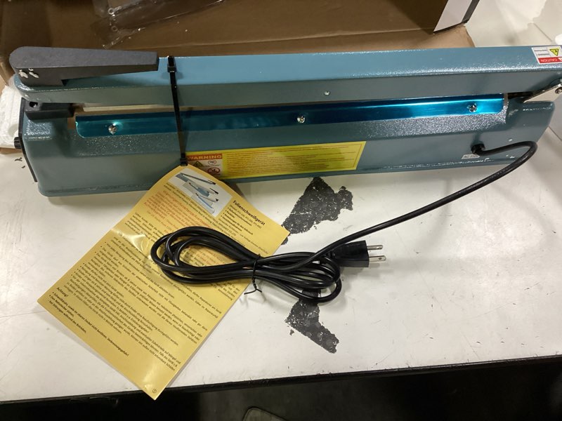 Condition photo showing Good Condition for impulse sealer 16 inch heat sealer for plastic bags, metal plastic bag sealer heat seal, mylar bag sealer, manual poly bag hot seal sealing machine with 4 repair kit(2 cutting lines included) blue 16"-3mm 16inch-3mm sealing width blue