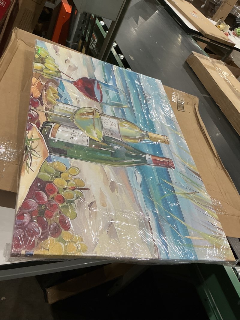 Condition photo showing Good Condition for cgxlb coastal wine wall art tropical sunset beach painting palm fronds & wine glasses picture seaside decor for kitchen living room bar retreat