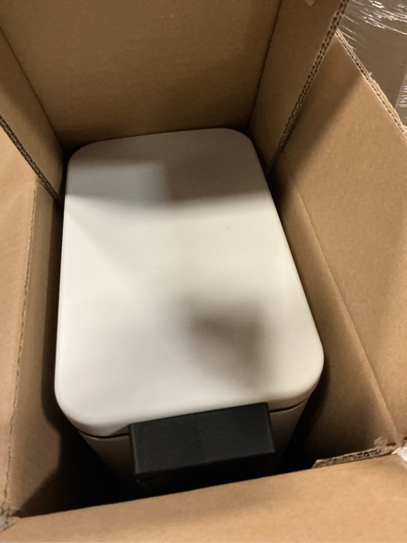 Condition photo showing Good Condition for slim bathroom trash can with lid soft close, 1.6 gallon stainless steel garbage can with removable inner bucket, durable step pedal, small trash bins for toilet, bedroom, kitchen, office 1.6 gallon white