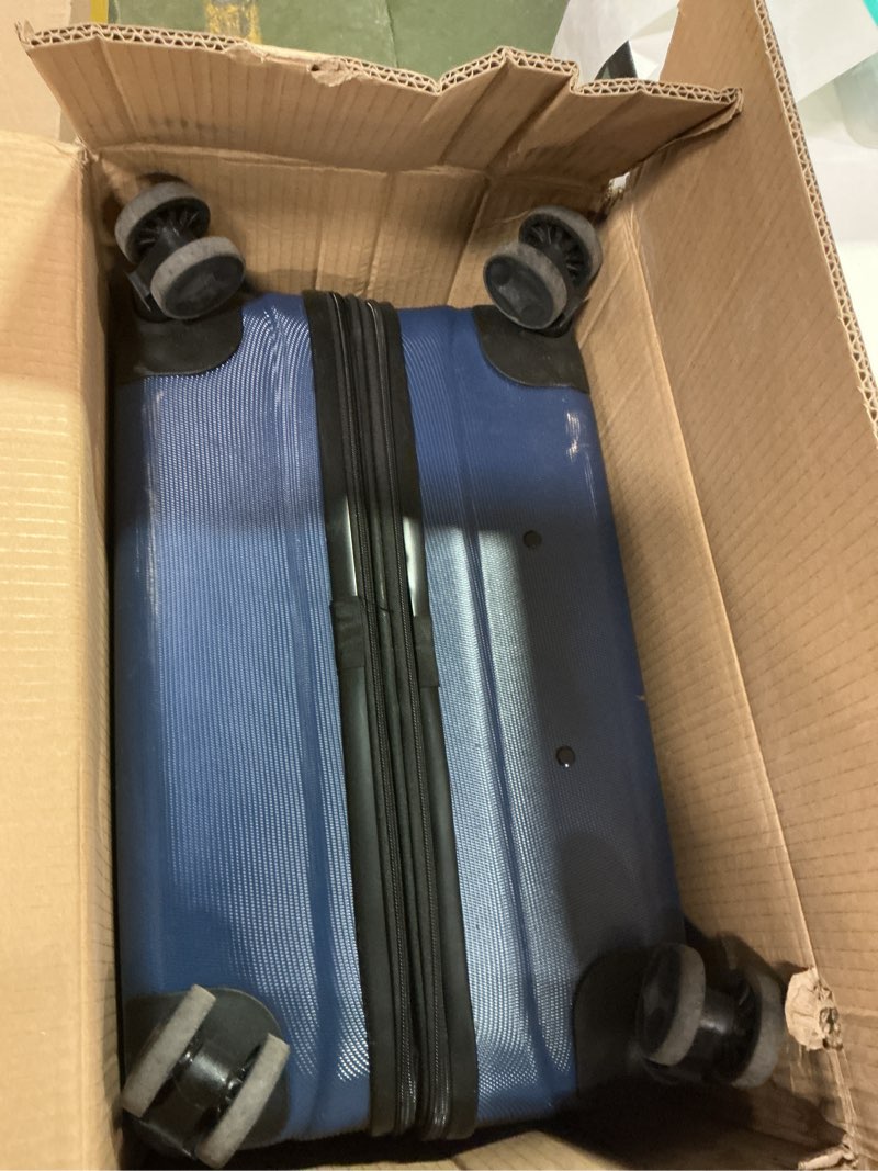 Condition photo showing As Is for Amazon Basics 3-Piece Set (21", 26", 30"), Hardshell Suitcases With Wheels, Expandable For Up to 25% More Space, With Scratch-Resistant Surface, Four Multi-directional Wheels, Navy Blue