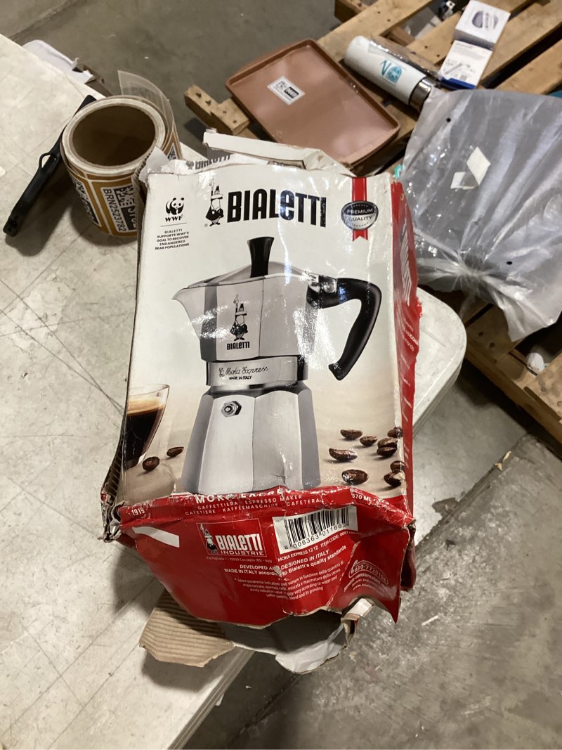 Condition photo showing New/Like New for Bialetti - Moka Express: Iconic Stovetop Espresso Maker, Makes Real Italian Coffee, Moka Pot 12 Cups (22.6 Oz - 670 Ml), Aluminum, Silver 12 Cups Silver