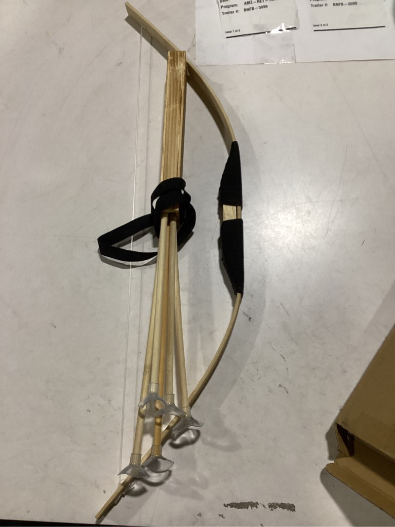 Condition photo showing New/Like New for Kids Bow and Arrow Set, 24 Inch Archery Set Handmade Wooden Toy Bow and Arrow Gifts for Kids Boys Girls - Perfect for Birthdays Christmas Halloween, Cosplay Game Costume Prop Play