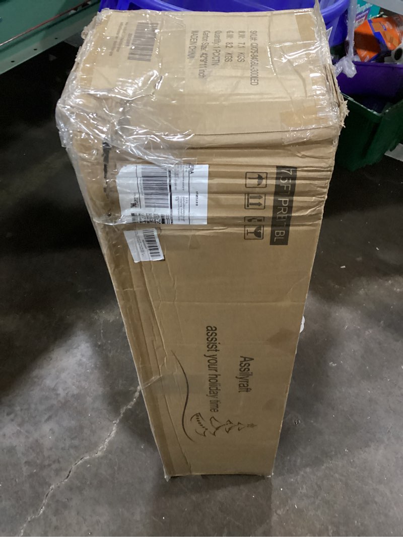 Condition photo showing As Is for 7.5FT Prelit Slim Artificial Christmas Tree with 843 Branch Tips, 300 Warm White LED Lights and Metal Stand, Realistic Skinny Pencil Blue Spruce Christmas Tree for Holiday Décor Blue Spruce With Warm White Lights 7.5FT