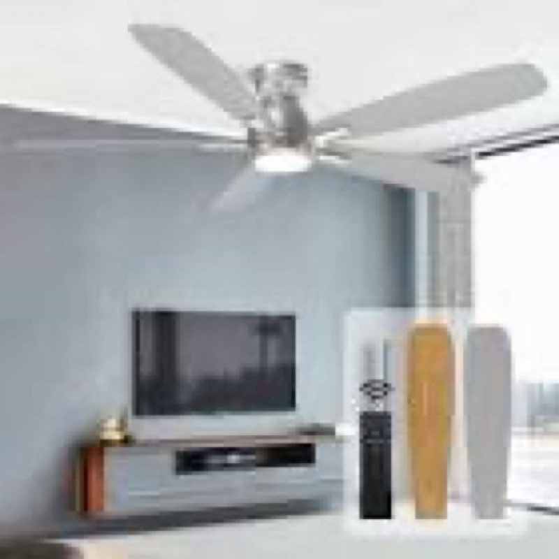 JINIU Ceiling Fans with Lights, 52 inch Flush Mount Ceiling Fan with Remote Control, 5 Blades, Rever