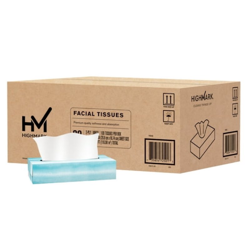 highmark® 2-ply facial tissue, flat box, white, 100 tissues per box,