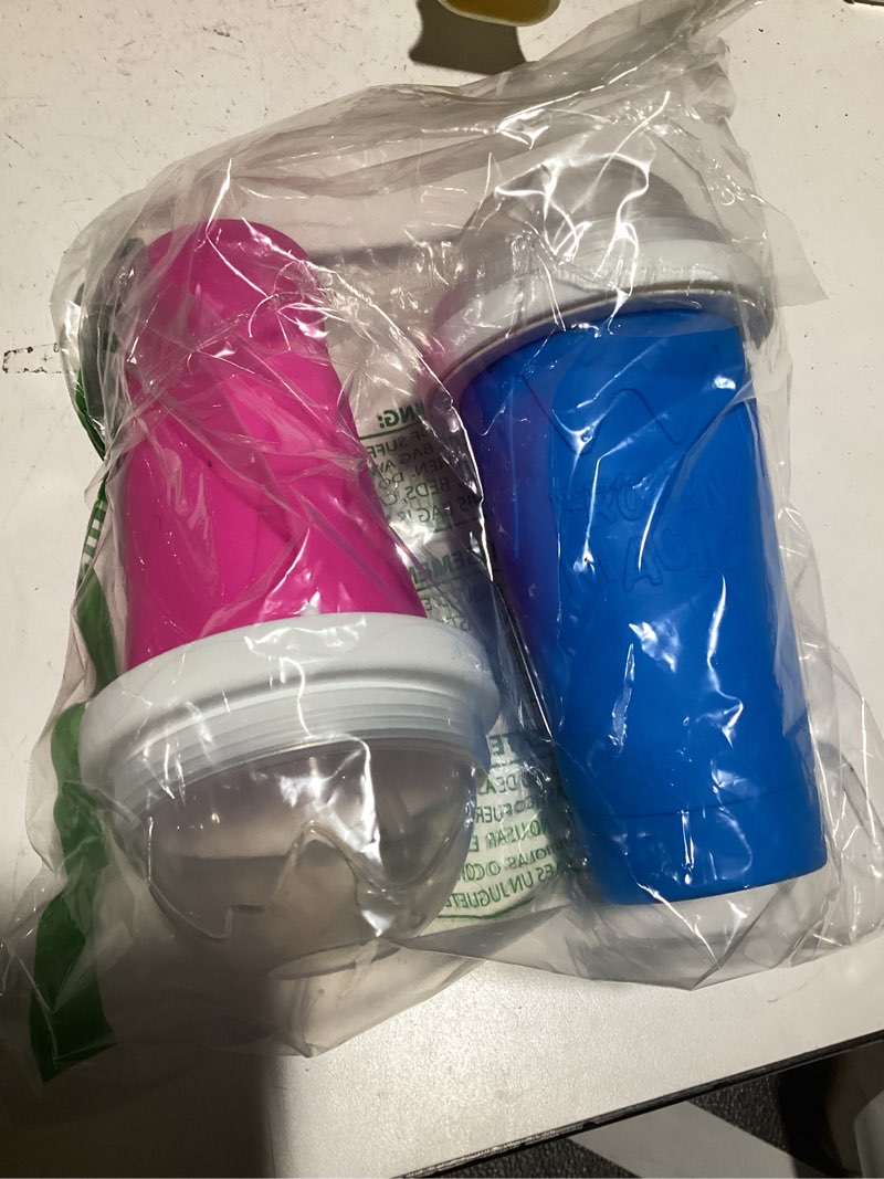 Condition photo showing As Is for Slushie Cup, 2 Pack Slushy Maker Cup, Frozen Magic Squeeze Cups for Juice Milk Yogurt Ice Cream Make, DIY Smoothie Cooling Cup with Lid & Straw for Kids Friends Family (Blue+Pink)