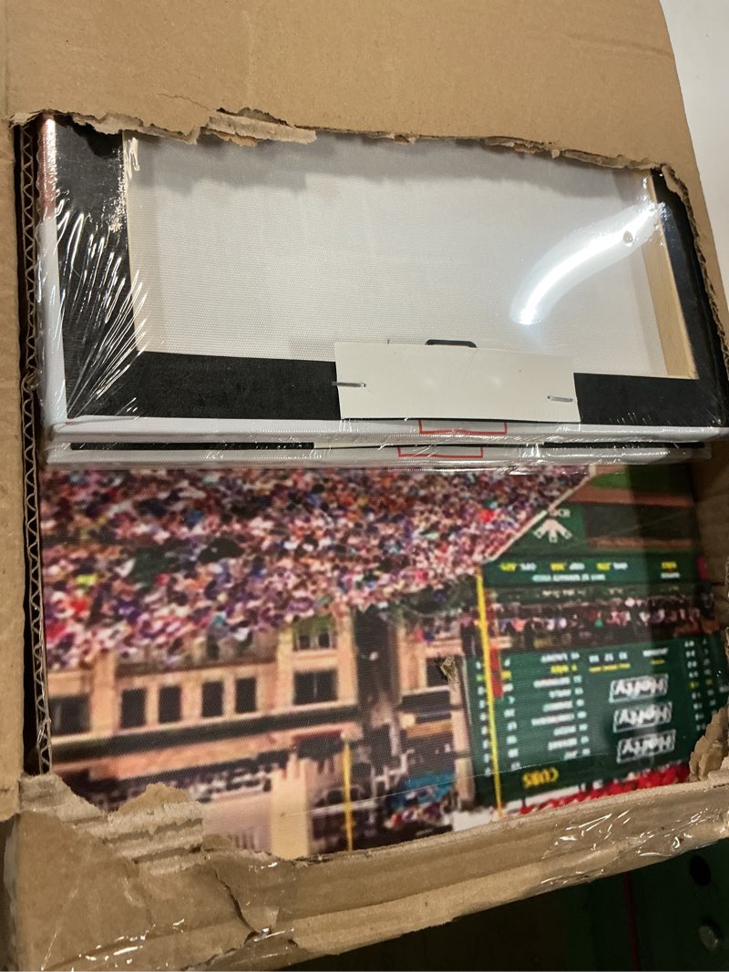Condition photo showing As Is for wrigley field in chicago wall art painting on canvas chicago cubs baseball stadium bedroom wall art modern home decor house decorations for living room pictures stretched on wooden frame, 50"wx24"h 50x24inch artwork-06
