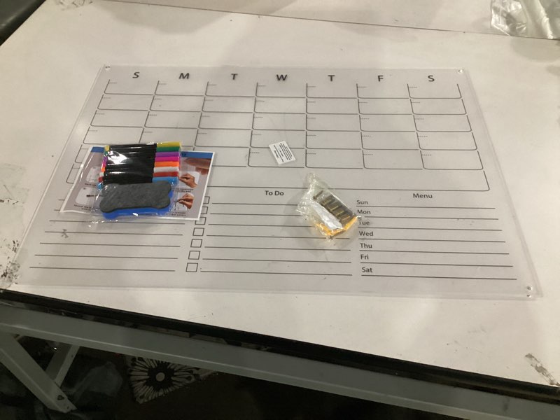 Condition photo showing Good Condition for ijijij- 28×20” clear acrylic calendar for wall, acrylic wall calendar dry erase board, reusable monthly whiteboard, family planner for wall with 8-color markers, perfect for home, office & classroom