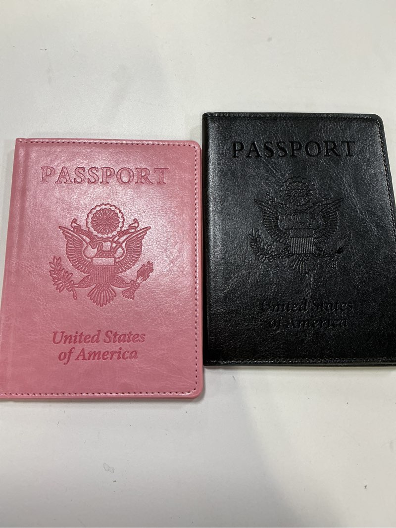 Condition photo showing Good Condition for 2 Pcs Passport holders?Ultra Slim passport wallet?PU Leather Passport Cover for Women and Men black & baby pink