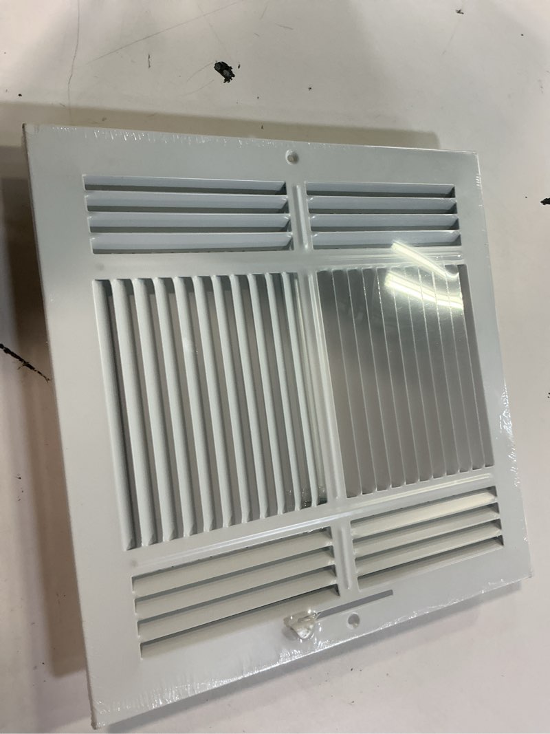 Condition photo showing Good Condition for ceiling register - air vent covers for home ceiling or wall - 12x12 inch (duct opening) 4-way white grille register cover with adjustable damper for hvac heat and cold air conditioner 1 12x12 inch