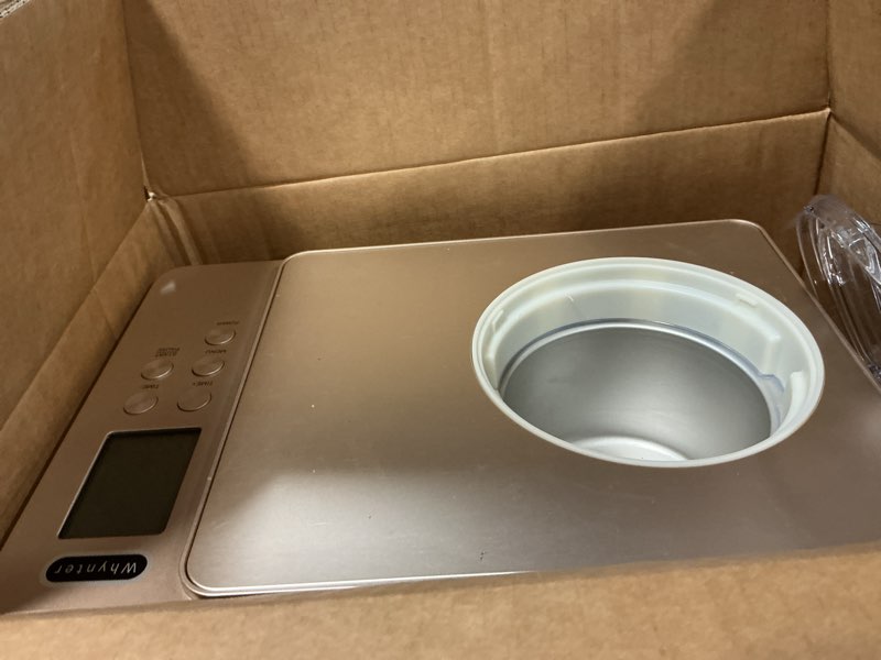 Condition photo showing As Is for whynter ice cream maker machine & yogurt automatic 2 qt. with built-in compressor, lcd digital display & timer, no pre-freezing, icm-220cgy, champagne gold 2 quart champagne gold