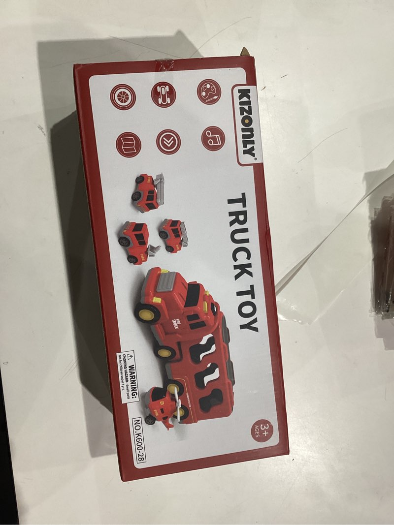 Condition photo showing New/Like New for Fire Truck Toys for Toddler 1-3 3-5, 5-in-1 Fire Car Carrier Vehicle Set for Girls 1 2 3 4 5 6 Years Old, Transport Car with Light Sound, Birthdays Gifts for Kids Girls Aged 3-9 5 in 1 Fire Truck