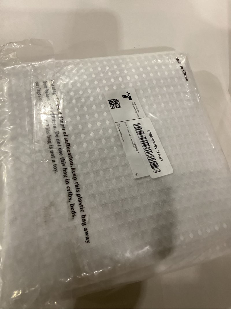 Condition photo showing New/Like New for ovzme extra long white shower curtain set- 96 inch long waffle weave heavy duty fabric shower curtains for bathroom, luxury heavy duty thick cloth shower curtain with 12 plastic hooks, 72x96, white 72"w x 96"l (pack of 1) white