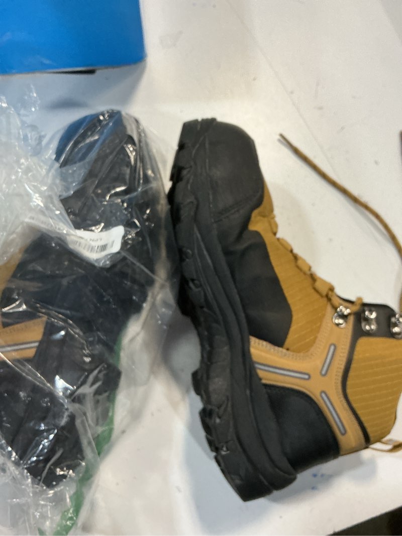 Condition photo showing As Is for waterproof steel toe boots for men wide width slip resistant work shoes lightweight non slip safety sneakers construction composite toe working footwear 6.5 wide black yellow