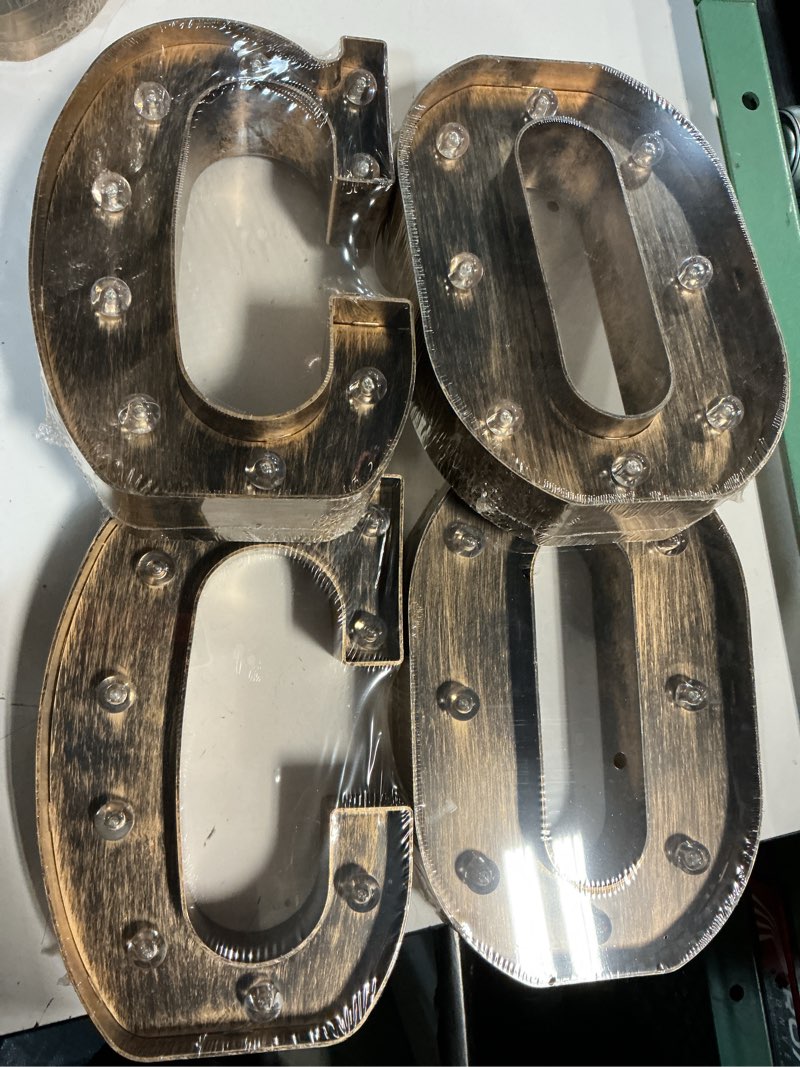 Condition photo showing New/Like New for (4 pack )oycbuzo golden black led marquee letter  industrial vintage light up for cafe bar birthday christmas – c and o