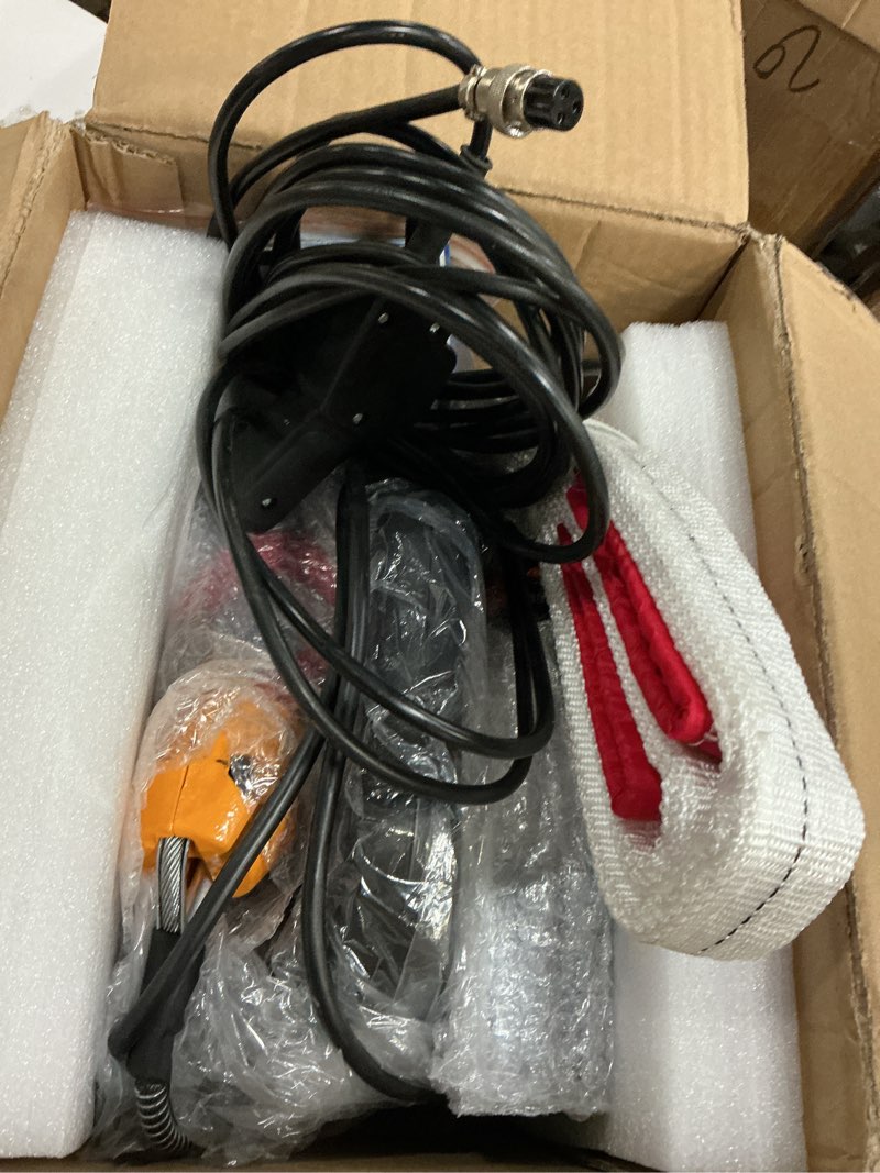 Condition photo showing Good Condition for newtry 3 in 1 electric hoist winch 1,100lb wireless remote control, cable remote control, 110/120 volt portable power electric hoist, vertically & horizontally, lift 16ft/min 1100lb, 110v