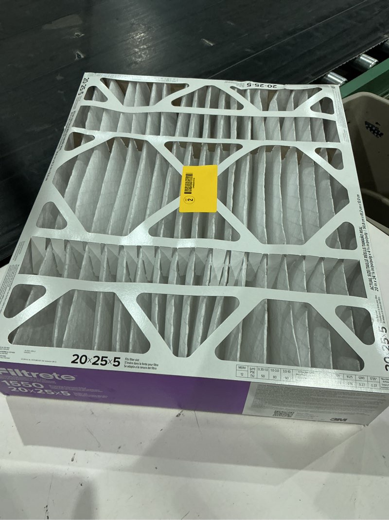 Condition photo showing Good Condition for filtrete 20 x 25 x 5 merv 12 1550 mpr allergen, bacteria and virus electrostatic pleated air filter