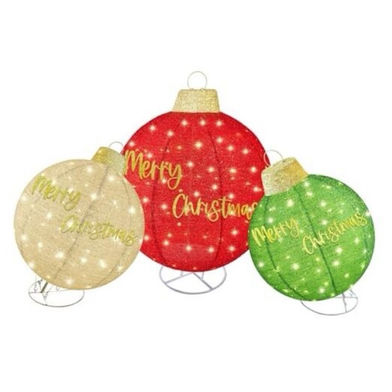 3pc Lighted Pop-Up Outdoor Christmas Ornament Set – Red/Green/Gold 290LED