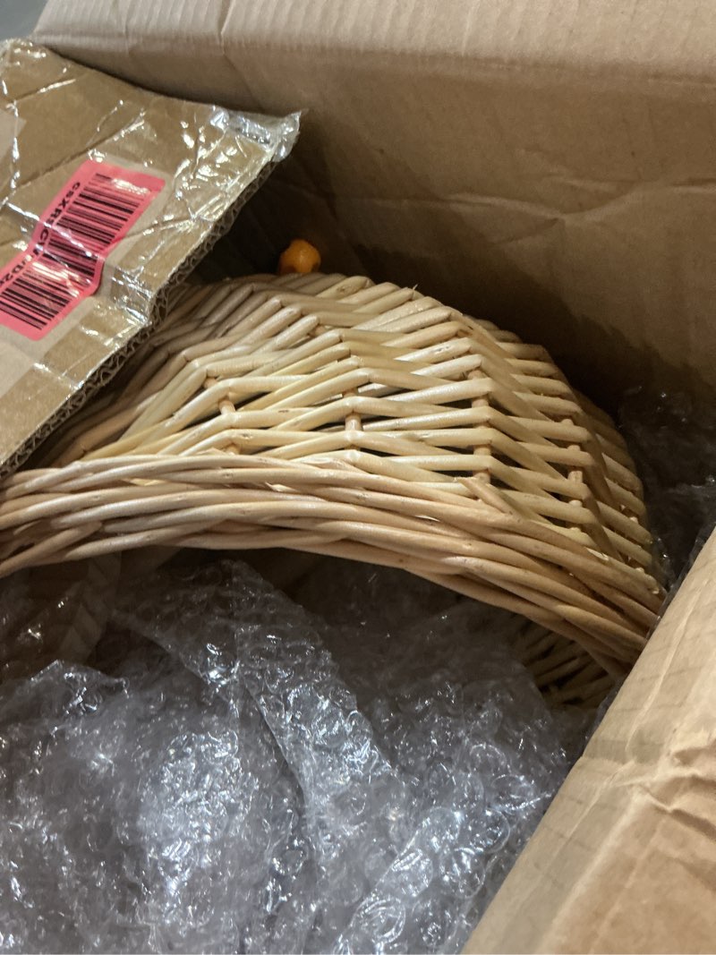 Condition photo showing Good Condition for wicker baby carriage wicker stroller for baby shower vintage woven rattan flower basket decorative cart storage with handle for floral arrangement wedding photo props(wood color,20 in) wood color 20 in
