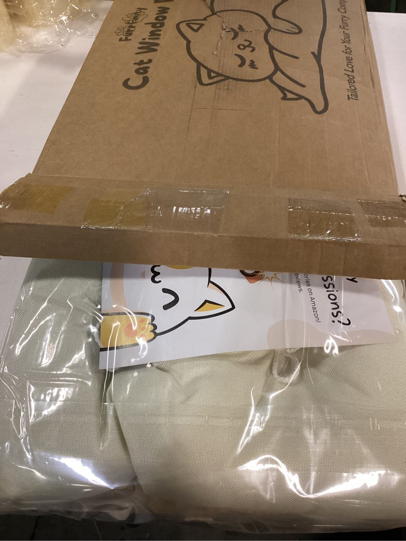 Condition photo showing New/Like New for Large Cat Window Perch with Industrial-Grade Suction Cups – Solid Pine Wood Hammock Bed, Soft Cushion - 42 lb Capacity for Heavy Cats Inside Beige X-Large