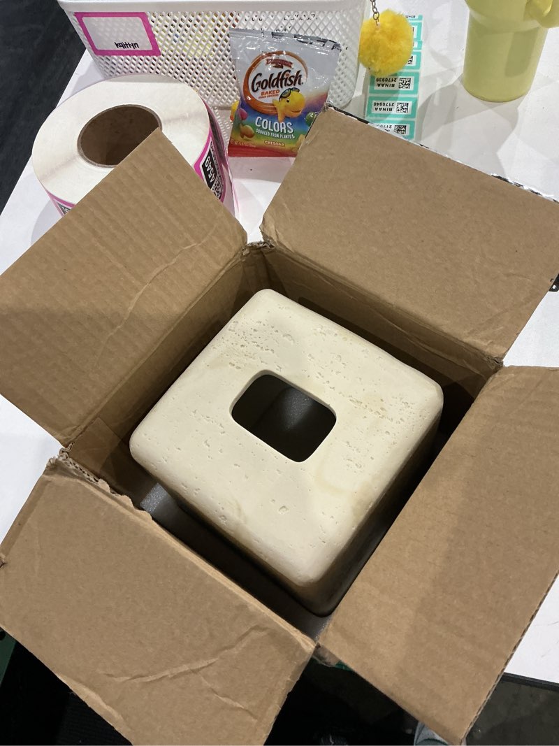 Condition photo showing Good Condition for natural travertine textures tissue box cover square for home decor,resin heavy tissue box holder for bathroom countertop,tabletop,bedside table,office (handmade of resin) yellow stone