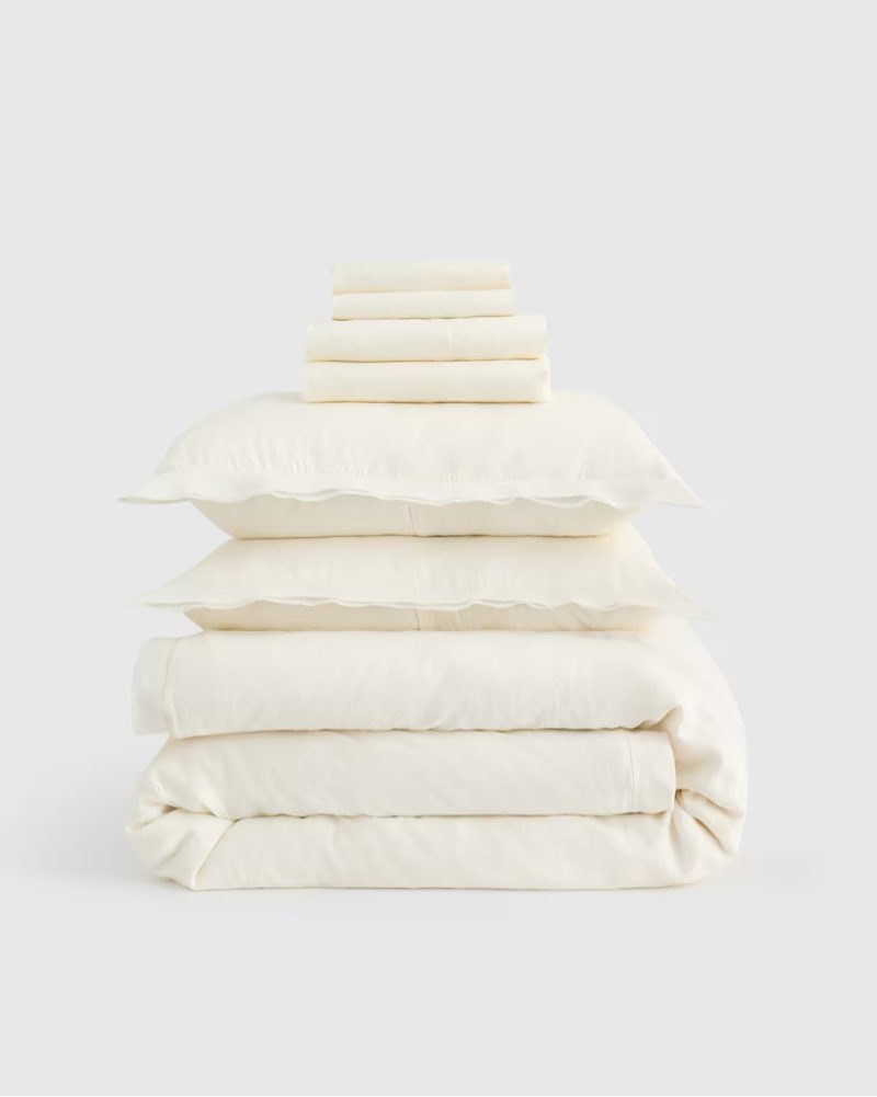 european linen double flange deluxe bedding bundle, full, ivory