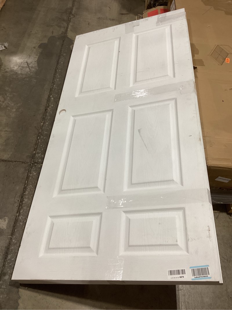 Condition photo showing As Is for BARNSMITH 72x80 in 6-Panel Bypass Sliding Closet Door, White Primed Door Slab with Bypass Closet Tra